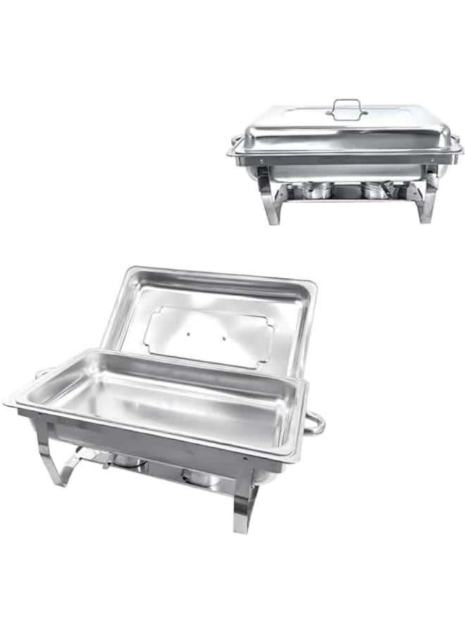 هوكور مجموعة اطباق تسخين الطعام من هوكور، سخان طعام من الستانلس ستيل، موقد بوفيه مستطيل مع غطاء مقالي طعام، مجموعة تسخين وتسخين البوفيه من الستانلس ستيل، لحفلات الزفاف والحفلات والولائم (شبكة واحدة) - Image 1