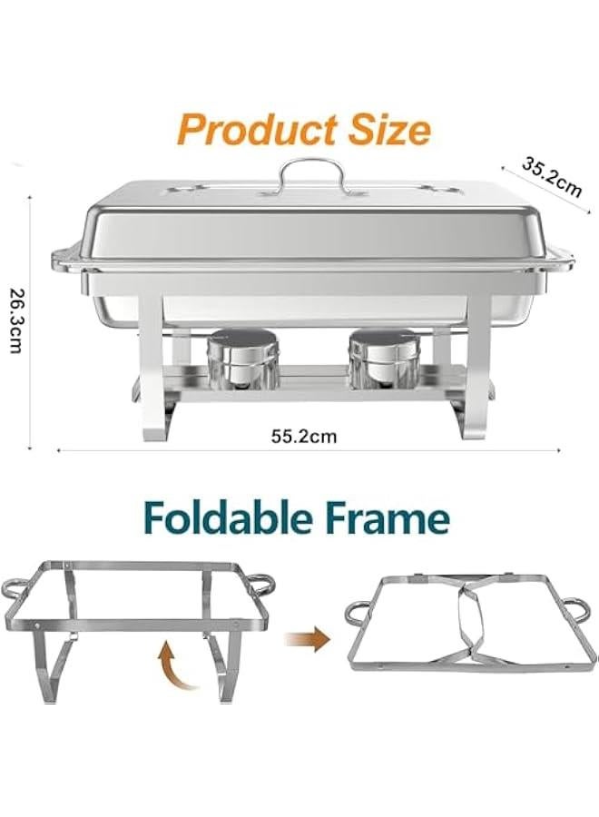 هوكور مجموعة اطباق تسخين الطعام من هوكور، سخان طعام من الستانلس ستيل، موقد بوفيه مستطيل مع غطاء مقالي طعام، مجموعة تسخين وتسخين البوفيه من الستانلس ستيل، لحفلات الزفاف والحفلات والولائم (شبكة واحدة) - Image 2