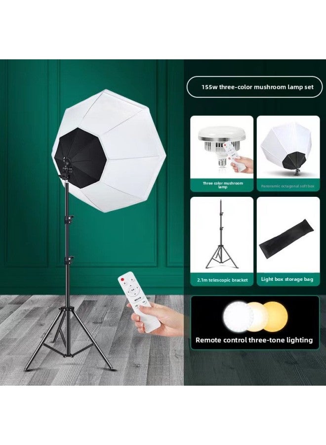 70cm Octagonal Soft Light Box Live Broadcast Beauty Special Photography Panoramic Fill Light Box Remote Control Three-color LED Photography Light-Specifications:70cm Octagonal Softbox Suit (155W Sin - Image 1