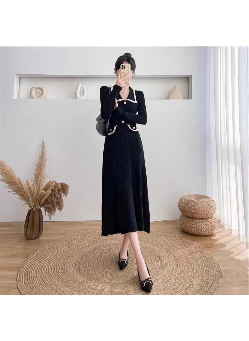 Generic Womens Autumn/Winter New Design Slimming Knit Dress High-Waisted Lapel Sweater Dress Trendy Mid-Length Base Layer Wine red  - Image 3