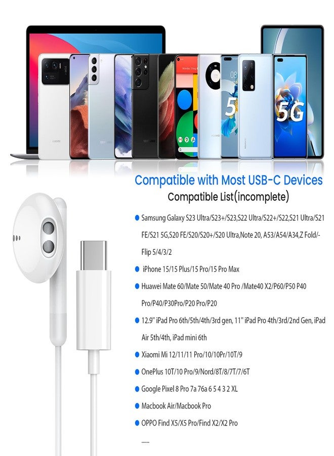 سماعات رأس USB-C لأجهزة iPhone 16 و15 Pro Max Plus وiPad Pro، سماعات أذن USB-C مزودة بميكروفون وتحكم في مستوى الصوت، سماعات أذن سلكية USB-C، سماعات أذن USB من النوع C لأجهزة Google Pixel 8 و7 و6A و5 وSamsung S24 وS23 وS22 وS21 وS20 وA55 - Image 5