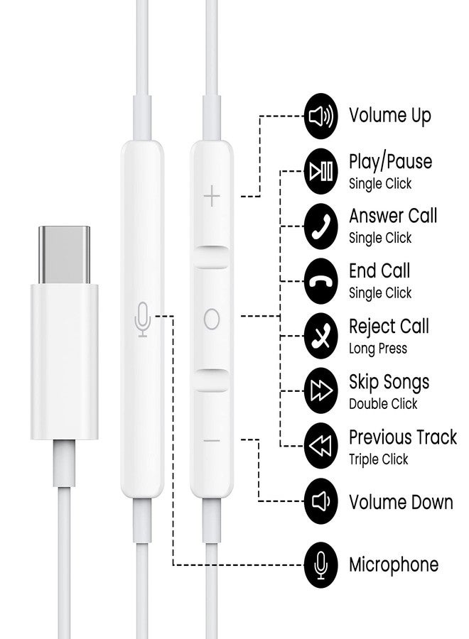 سماعات رأس USB-C لأجهزة iPhone 16 و15 Pro Max Plus وiPad Pro، سماعات أذن USB-C مزودة بميكروفون وتحكم في مستوى الصوت، سماعات أذن سلكية USB-C، سماعات أذن USB من النوع C لأجهزة Google Pixel 8 و7 و6A و5 وSamsung S24 وS23 وS22 وS21 وS20 وA55 - Image 2
