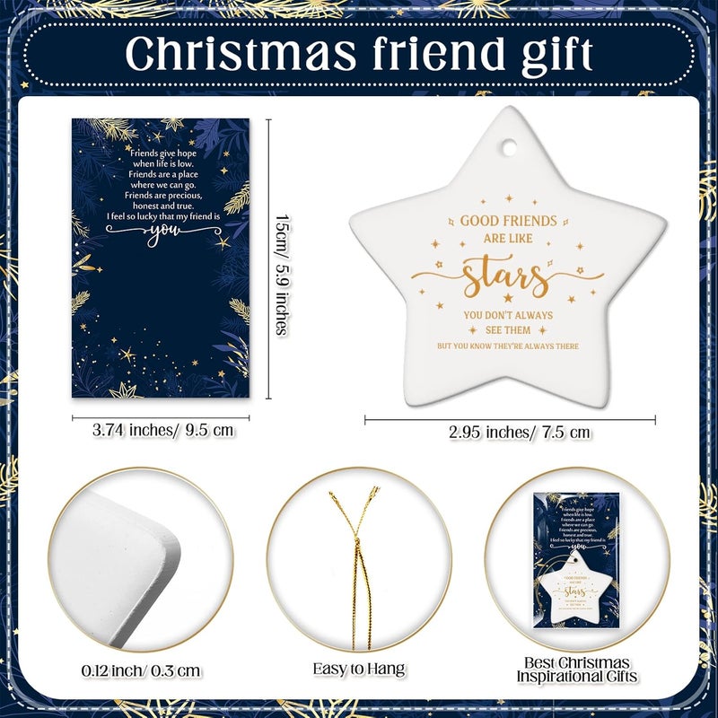 Syhood 6 Set Friendship Christmas Ornaments 2025 Good Friends are Like Stars Ceramic Ornaments with Gift Cards OPP Bags Christmas Friend Gifts for Women Best Friend Ornaments for Xmas Tree Decorations - Image 2