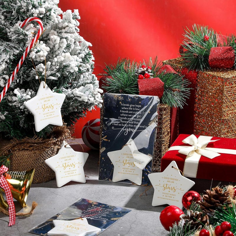 Syhood 6 Set Friendship Christmas Ornaments 2025 Good Friends are Like Stars Ceramic Ornaments with Gift Cards OPP Bags Christmas Friend Gifts for Women Best Friend Ornaments for Xmas Tree Decorations - Image 3