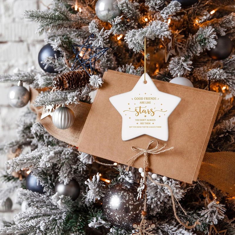 Syhood 6 Set Friendship Christmas Ornaments 2025 Good Friends are Like Stars Ceramic Ornaments with Gift Cards OPP Bags Christmas Friend Gifts for Women Best Friend Ornaments for Xmas Tree Decorations - Image 5