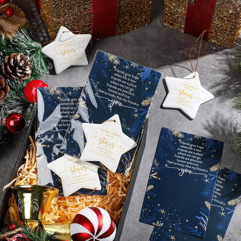 Syhood 6 Set Friendship Christmas Ornaments 2025 Good Friends are Like Stars Ceramic Ornaments with Gift Cards OPP Bags Christmas Friend Gifts for Women Best Friend Ornaments for Xmas Tree Decorations - Image 4
