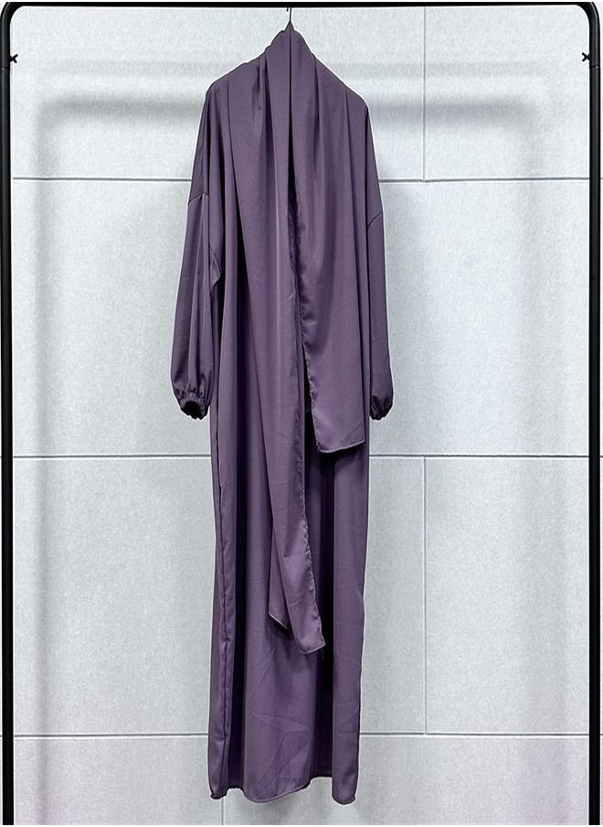 Loquat Hooded Scarf Solid Color Gown Abaya Purple  - Image 1