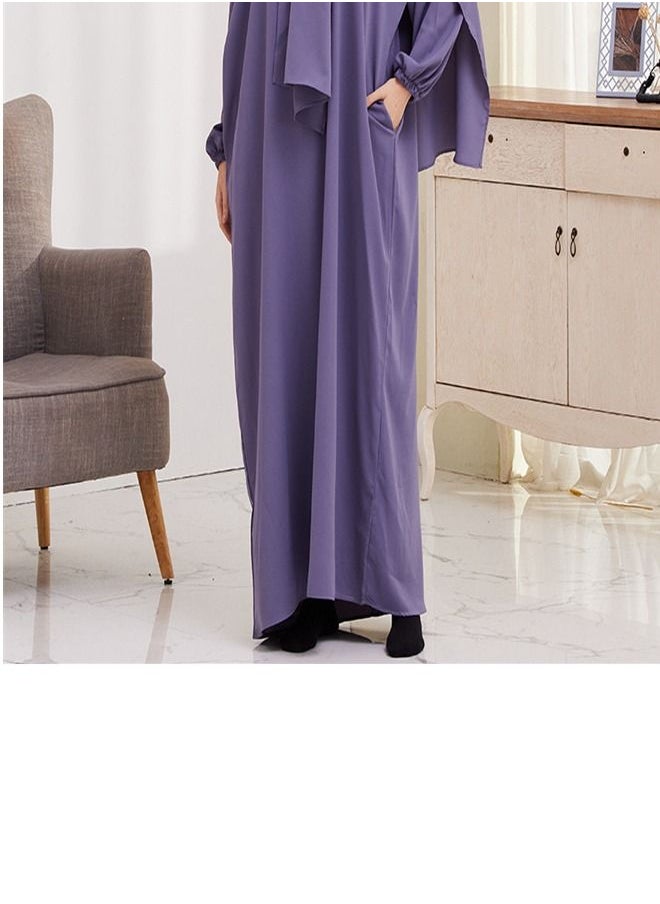 Loquat Hooded Scarf Solid Color Gown Abaya Purple  - Image 3