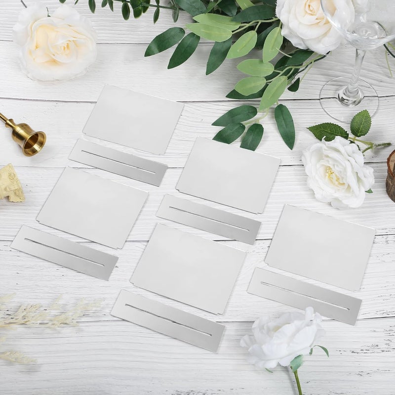 Ohmique 12 PCS Food Labels for Party Buffet - Silvery Food Signs for Buffet, Acrylic Rectangle Mini Signs with Base & 2 Markers, Reusable Party Wedding Retail Table Labels (3.9"x3") - Image 5