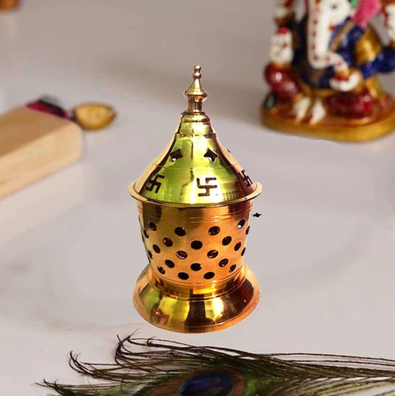 Denique Pure Brass Akhand Jyoti Diya with Brass Cylindrical Shaped Cover Divi Oil Lamp for Temple Spiritual Dipak Medium 12 x 8 - Image 2