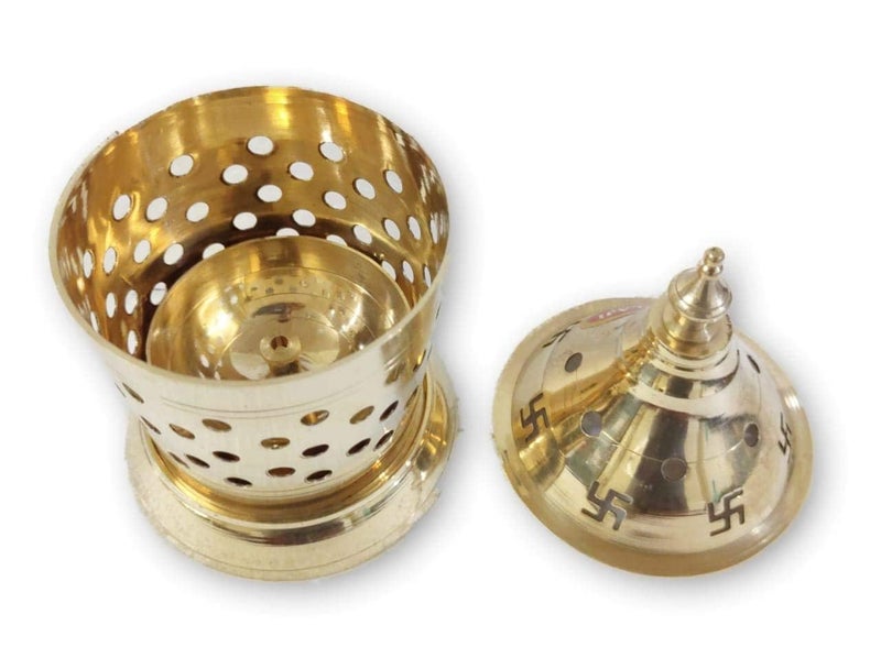 Denique Pure Brass Akhand Jyoti Diya with Brass Cylindrical Shaped Cover Divi Oil Lamp for Temple Spiritual Dipak Medium 12 x 8 - Image 5