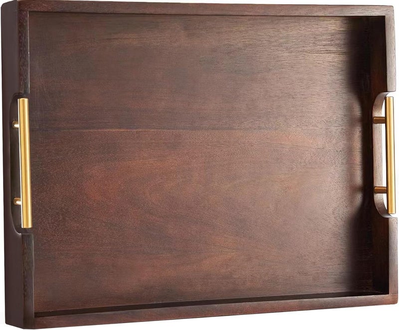 Joy&Grace Ottoman Tray for Living Room, Large Acacia Wooden Serving Tray with Handles for Coffee Table, Breakfast in Bed, Food Dinner, Decorative Tray (Sleek Brown, 16.7" x 12.8" x 2") - Image 1