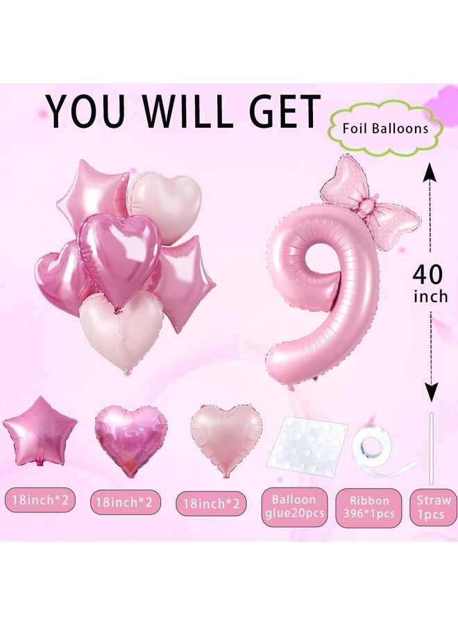 40 Inch Pink Number Balloon with Bow, Birthday Decorations for Girls, Large Foil Number Balloon Kit with Pink Balloons for Anniversary Party Decor (9) - Image 3