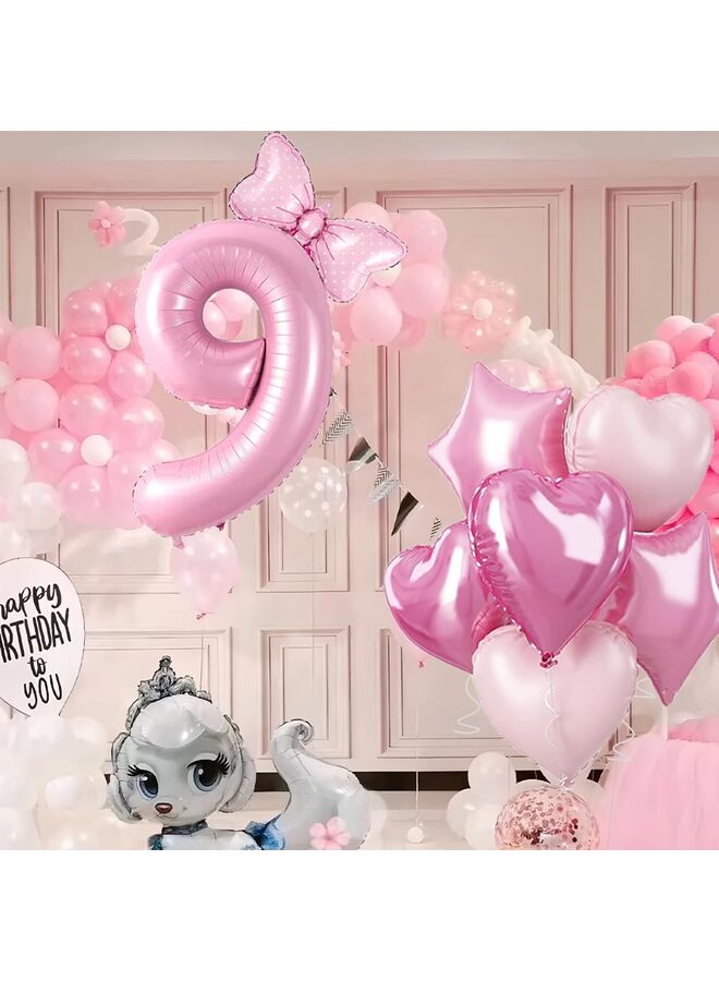 40 Inch Pink Number Balloon with Bow, Birthday Decorations for Girls, Large Foil Number Balloon Kit with Pink Balloons for Anniversary Party Decor (9) - Image 2