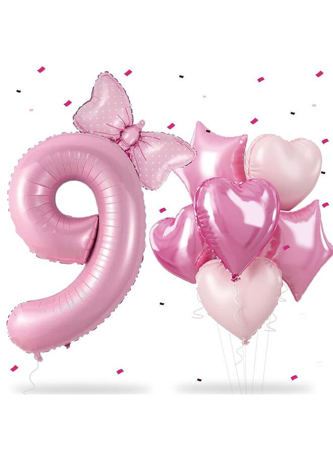 40 Inch Pink Number Balloon with Bow, Birthday Decorations for Girls, Large Foil Number Balloon Kit with Pink Balloons for Anniversary Party Decor (9) - Image 1