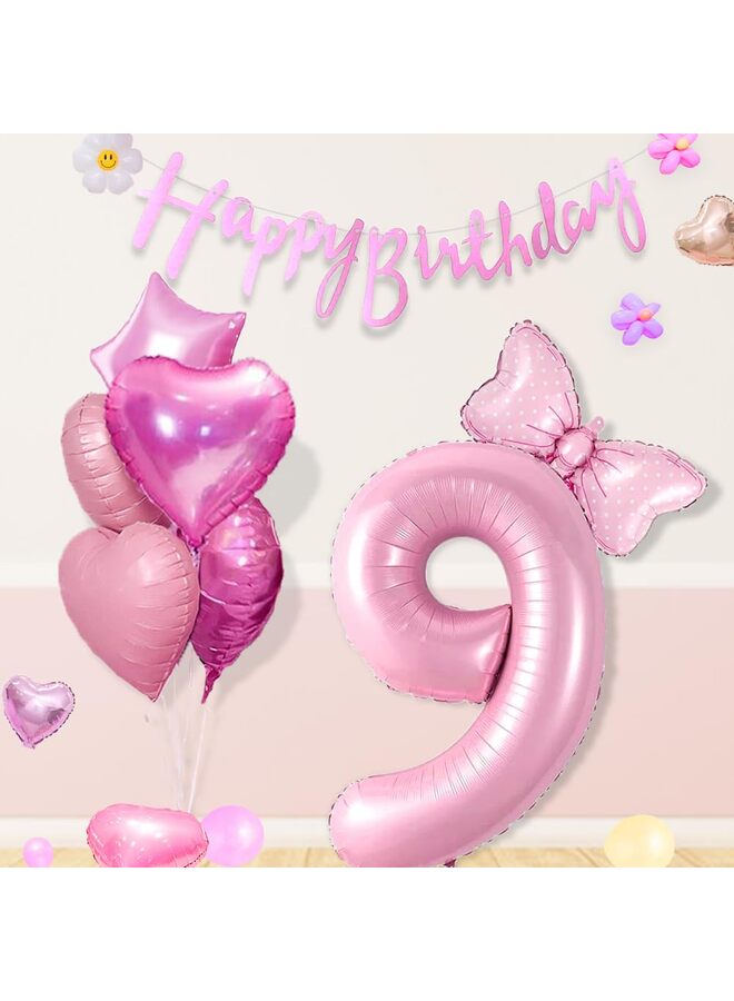 40 Inch Pink Number Balloon with Bow, Birthday Decorations for Girls, Large Foil Number Balloon Kit with Pink Balloons for Anniversary Party Decor (9) - Image 4