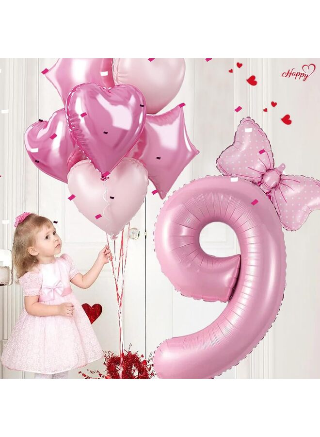 40 Inch Pink Number Balloon with Bow, Birthday Decorations for Girls, Large Foil Number Balloon Kit with Pink Balloons for Anniversary Party Decor (9) - Image 5