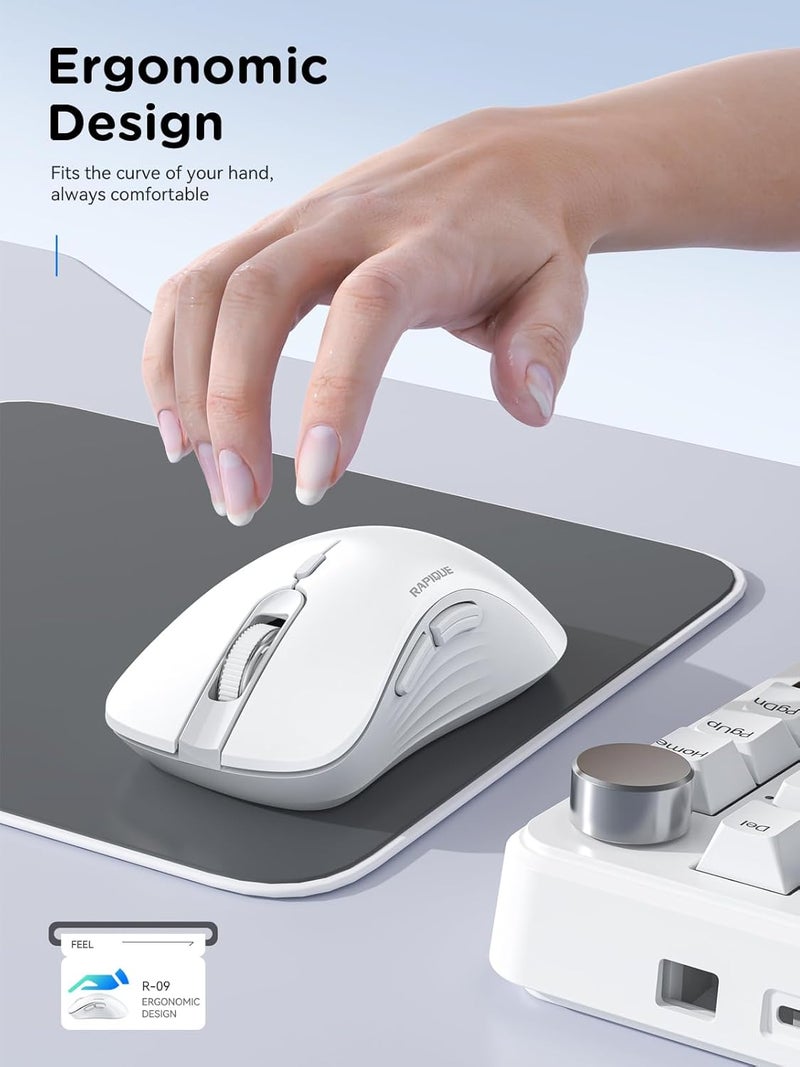 RAPIQUE Wireless Mouse - Dual Bluetooth & 2.4 GHz USB Receiver, Ergonomic Design, Quiet Clicks, Low Power - Multi-Device Compatibility for Laptop, Computer, iPad, MacBook, Chromebook (White and Grey) - Image 3
