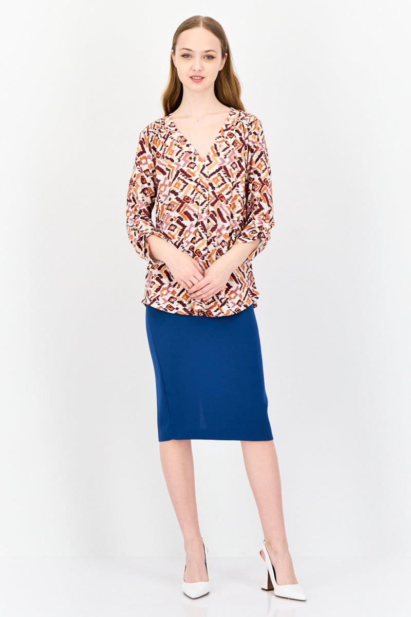 Cable & Gauge Women V-Neck Long Sleeves Allover Print Top, Multicolor - Image 4