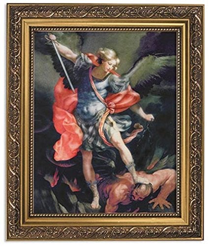 Gerffert Collection Saint Michael The Archangel Catholic Framed Portrait Print, 13 Inch (Orante Gold Tone Finish Frame) - Image 2