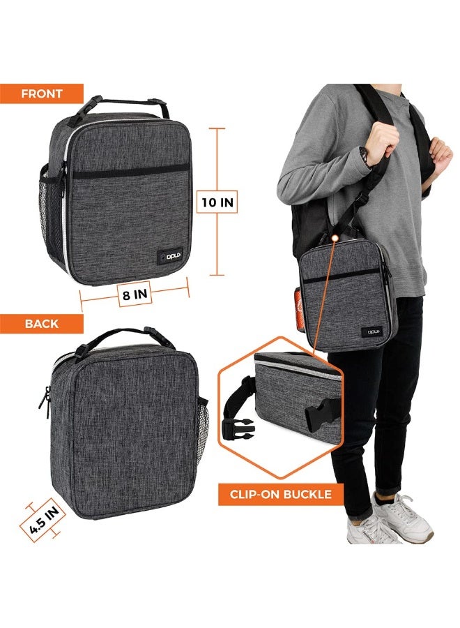 opux Premium Insulated Lunch Box, Soft School Lunch Bag for Kids Boys Girls, Leakproof Small Lunch Pail Men Women Work, Reusable Compact Cooler Tote Lunchbox for Office Adult, Charcoal - Image 3
