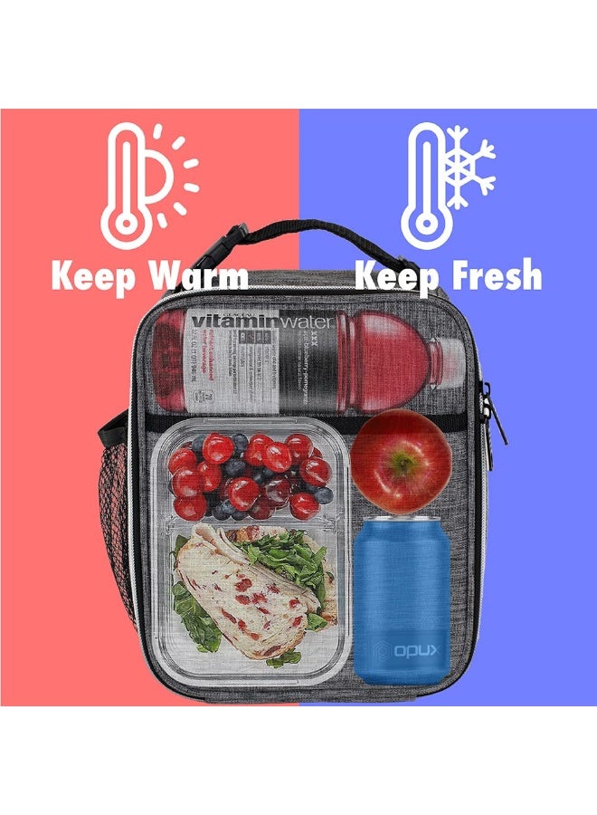 opux Premium Insulated Lunch Box, Soft School Lunch Bag for Kids Boys Girls, Leakproof Small Lunch Pail Men Women Work, Reusable Compact Cooler Tote Lunchbox for Office Adult, Charcoal - Image 2
