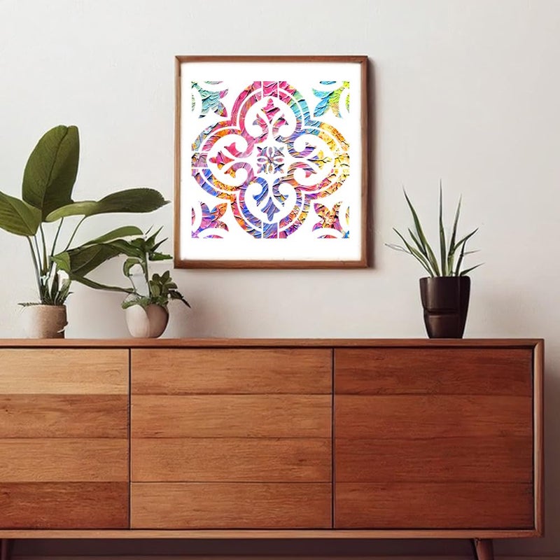 findTop Set of 7, Modern Mandala Style Wall Templates Tile Pattern Painting Stencil (12 x 12 Inch) with Bristle Brushes - Image 5