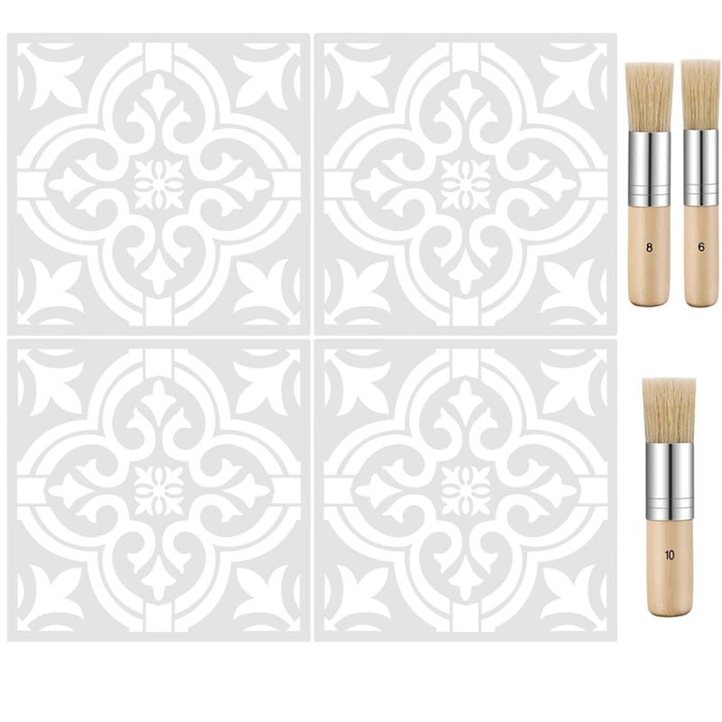 findTop Set of 7, Modern Mandala Style Wall Templates Tile Pattern Painting Stencil (12 x 12 Inch) with Bristle Brushes - Image 1