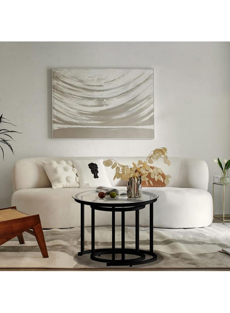 AGD Nesting Glass Coffee Table Set of 2, Modern Round Metal Side Table for Living Room Bedroom Small Apartment Areas with Glass Top and Metal Frame - Image 5