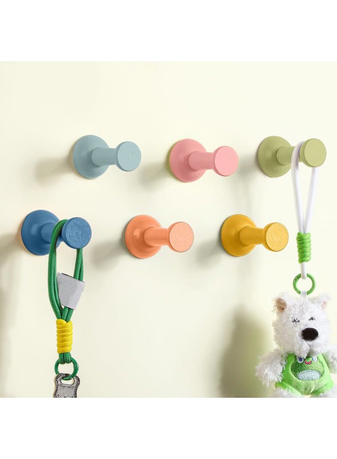 Otoolling 6 Pack Cute Wall Coat Hooks Colorful Wood Adhesive Coat Hanger Nordic Decorative Hooks for Classroom Bedroom Nursery Key Hat Hanging Rack (Bohemia,Pushpin) - Image 1