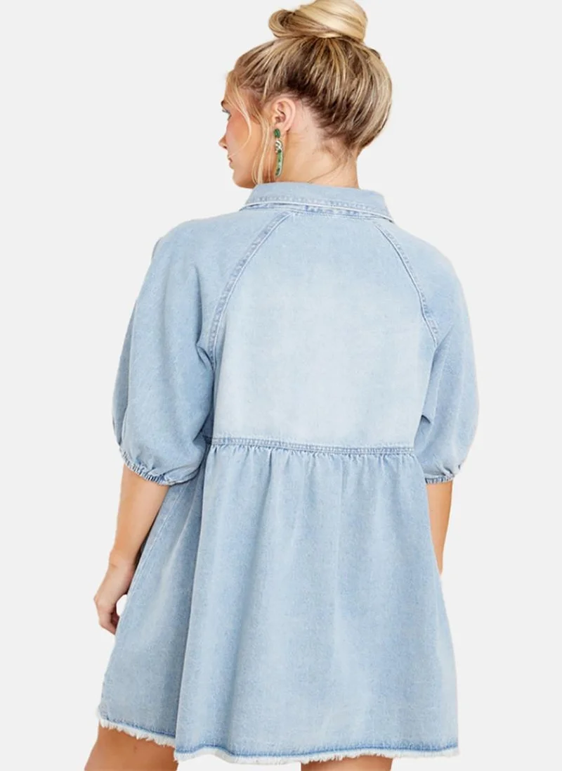يونيكي Blue A-Line Collared Half Sleeve Dresses