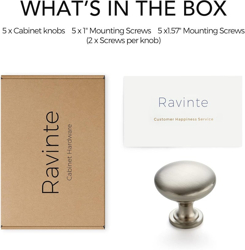 Ravinte 5 Pack Brushed Nickel Round Zinc Cabinet Knobs for Kitchen Bathroom Closet Dresser Cabinets - Image 4