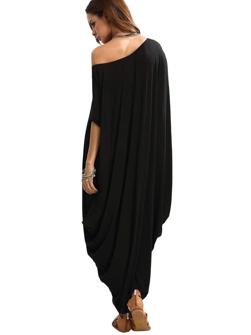 Verdusa Women's Caftan Harem Boat Neck Dolman Sleeve Oversized Maxi Dress Moo Moos Black Large - Image 2