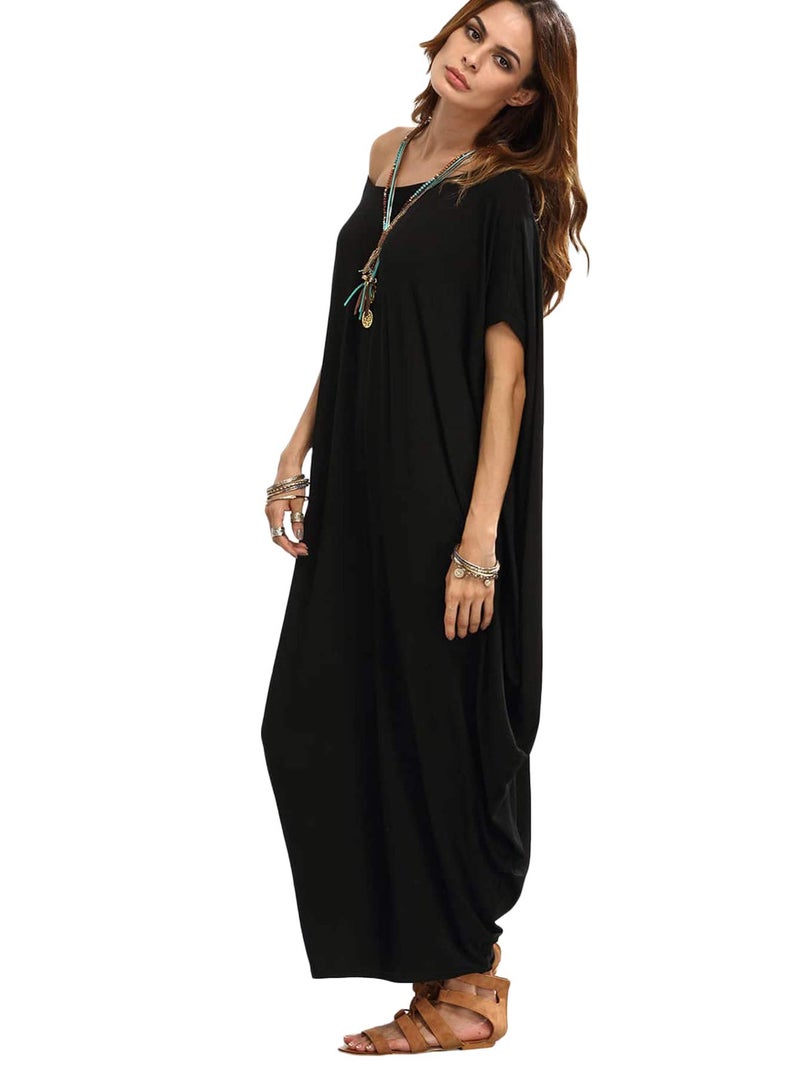Verdusa Women's Caftan Harem Boat Neck Dolman Sleeve Oversized Maxi Dress Moo Moos Black Large - Image 5