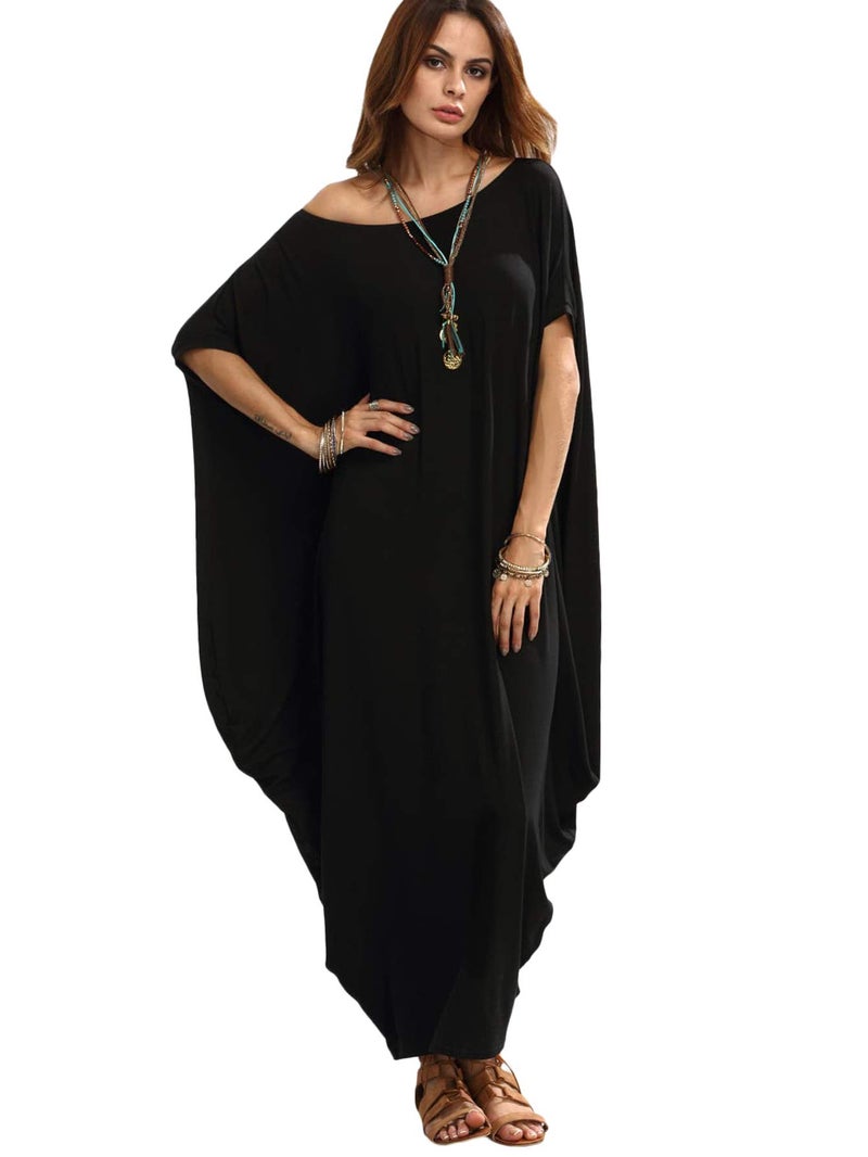 Verdusa Women's Caftan Harem Boat Neck Dolman Sleeve Oversized Maxi Dress Moo Moos Black Large - Image 1