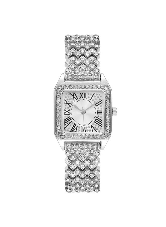 QUARTZ Ladies Watch Fashionable Women Quartz Diamond Wristwatch Classic Simple Watches Business Decoration Bangle Bracelet Necklace Ring Earring Girl Gift Set （5 PCS） - Image 2
