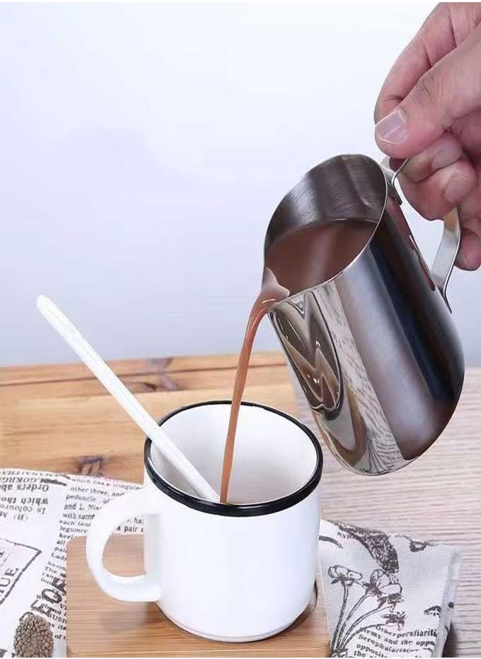 Generic - Stainless Steel 350ml Milk Frothing Pitcher Measurements on Both Sides Inside Perfect for Espresso Machines Milk Frothers Latte Art, Silver - Image 1