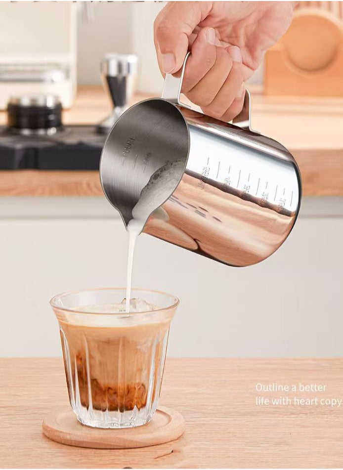 Generic - Stainless Steel 350ml Milk Frothing Pitcher Measurements on Both Sides Inside Perfect for Espresso Machines Milk Frothers Latte Art, Silver - Image 1