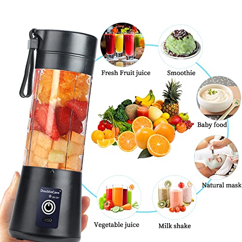 DoubleCare Portable Blender Cup,Electric USB Mini Juicer Blender For Shakes and Smoothies, Juice,380ml, Six Blades Great for Mixing,Black - Image 3