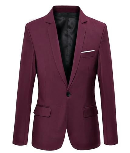 Beninos Mens Blazer Jacket Slim Fit Casual One Button Sport Coats (302 Burgundy, M) - Image 1