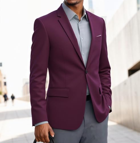 Beninos Mens Blazer Jacket Slim Fit Casual One Button Sport Coats (302 Burgundy, M) - Image 4