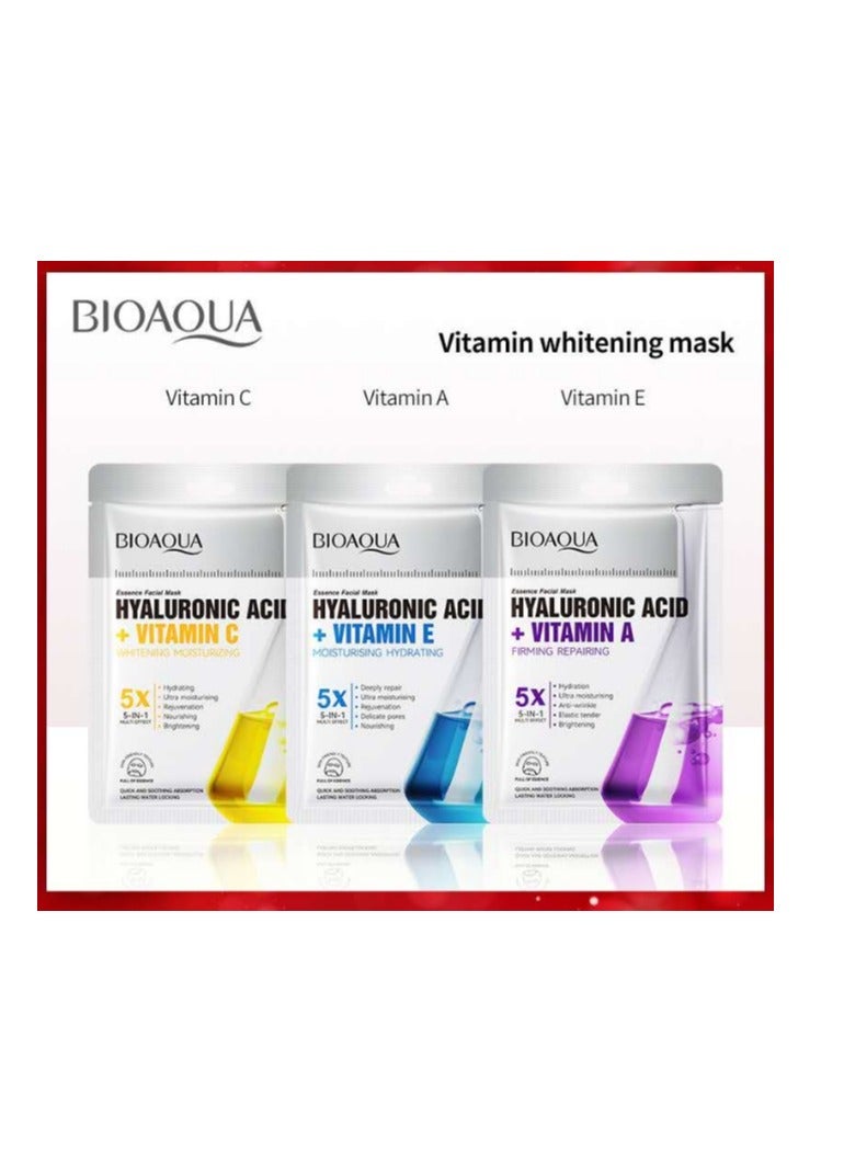 بيو أكوا 6 عبوات من قناع الوجه المرطب بحمض الهيالورونيك وفيتامين أ وفيتامين هـ وفيتامين ج وقناع الوجه - Image 1