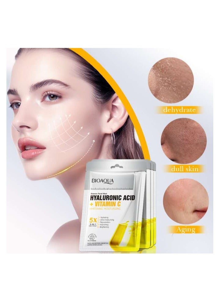 بيو أكوا 6 عبوات من قناع الوجه المرطب بحمض الهيالورونيك وفيتامين أ وفيتامين هـ وفيتامين ج وقناع الوجه - Image 2