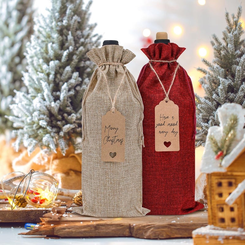 Sailup Burlap Wine Bags 12 Pcs Wine Bottle Gift Bags with Drawstrings Tags & Ropes for Christmas, Weddings, Holiday Party, Birthdays, Travel, Blind Tastings, Reusable Gift Bags Home Storage 750ml - Image 4
