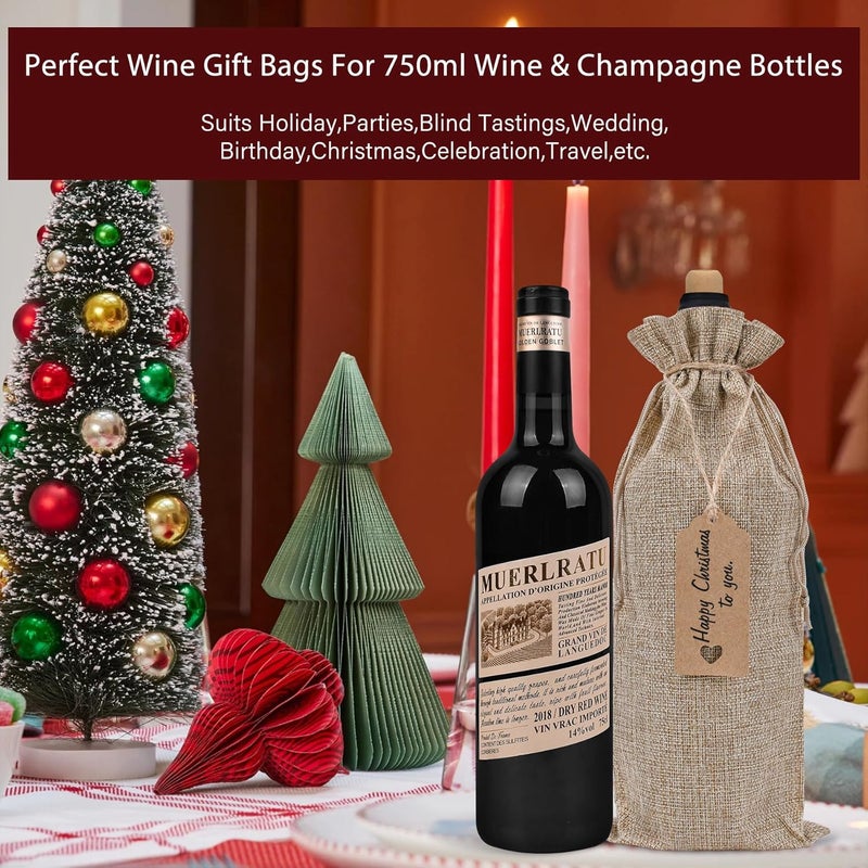 Sailup Burlap Wine Bags 12 Pcs Wine Bottle Gift Bags with Drawstrings Tags & Ropes for Christmas, Weddings, Holiday Party, Birthdays, Travel, Blind Tastings, Reusable Gift Bags Home Storage 750ml - Image 5