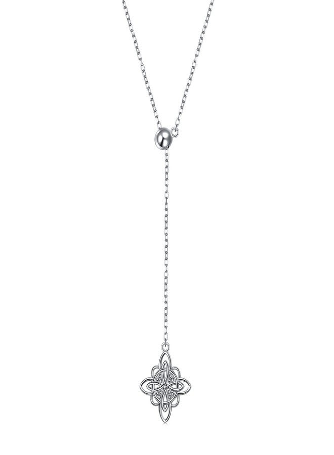 FLYOW 925 Sterling Silver Celtic Jewelry Witches Knot Pendant Adjustable Y Shaped Lariat Necklace for Women Gift - Image 1