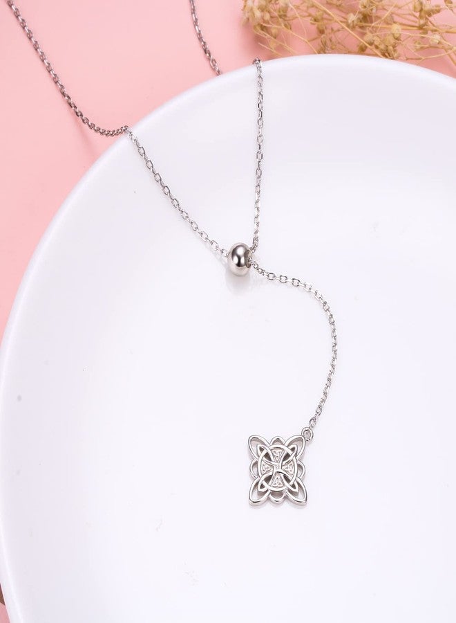 FLYOW 925 Sterling Silver Celtic Jewelry Witches Knot Pendant Adjustable Y Shaped Lariat Necklace for Women Gift - Image 4