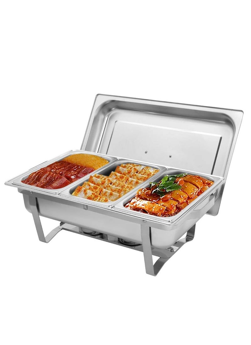 XiuWoo 1 Pack Chafing Dish Buffet Set Stainless Steel 8 QT Foldable Rectangular Buffet Warmers Sets with 3 Third Size Food Pans, Water Pan, Fuel Can for Catering Event Party Banquet  - Image 1