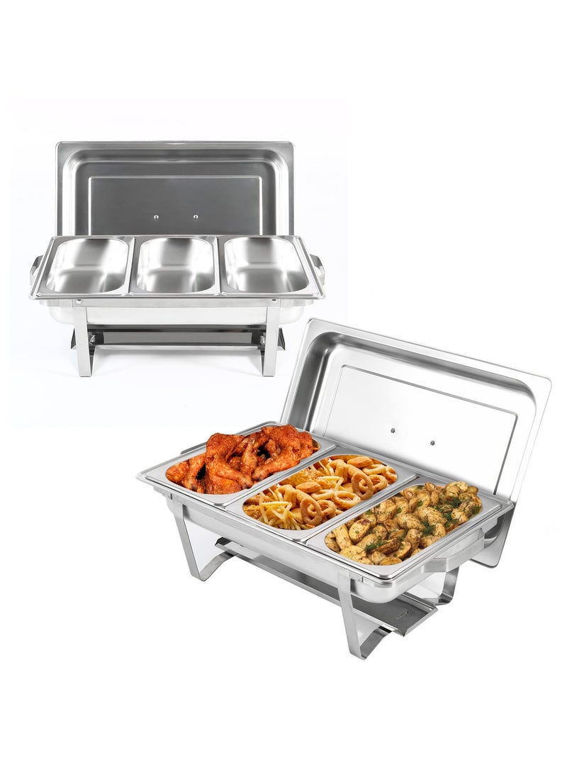 XiuWoo 1 Pack Chafing Dish Buffet Set Stainless Steel 8 QT Foldable Rectangular Buffet Warmers Sets with 3 Third Size Food Pans, Water Pan, Fuel Can for Catering Event Party Banquet  - Image 2