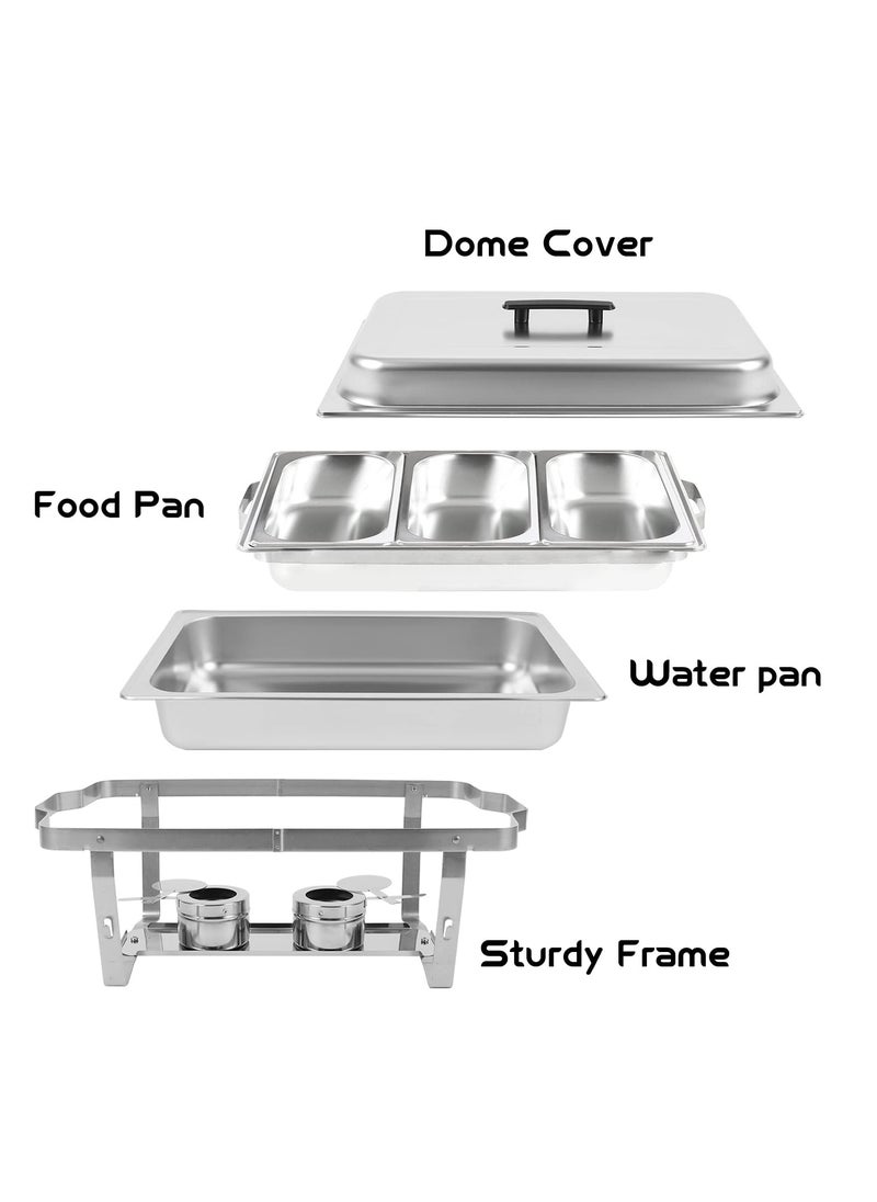 XiuWoo 1 Pack Chafing Dish Buffet Set Stainless Steel 8 QT Foldable Rectangular Buffet Warmers Sets with 3 Third Size Food Pans, Water Pan, Fuel Can for Catering Event Party Banquet  - Image 3
